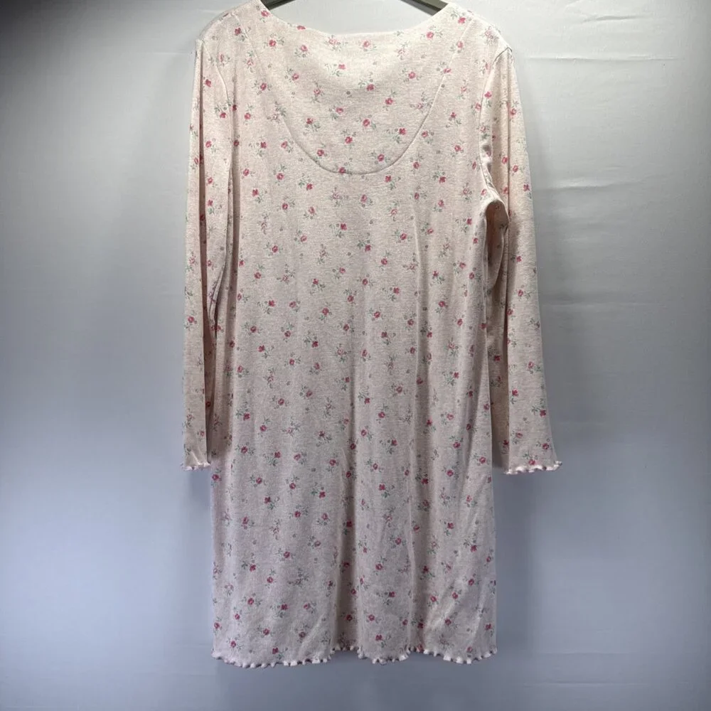 Karen Neuburger Encore Nightgown S Pink‎ Green Soft Cotton Blend Long Sleeve
